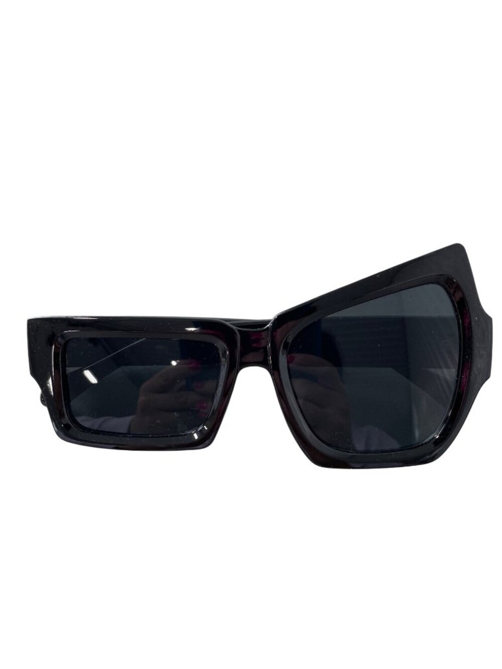 Oversized Sunglasses Asymmetrical Raised Eyebrow Gold Floral Accent Pink Pouch